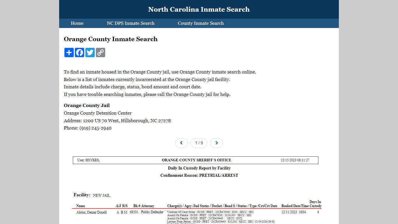 Orange County Inmate Search